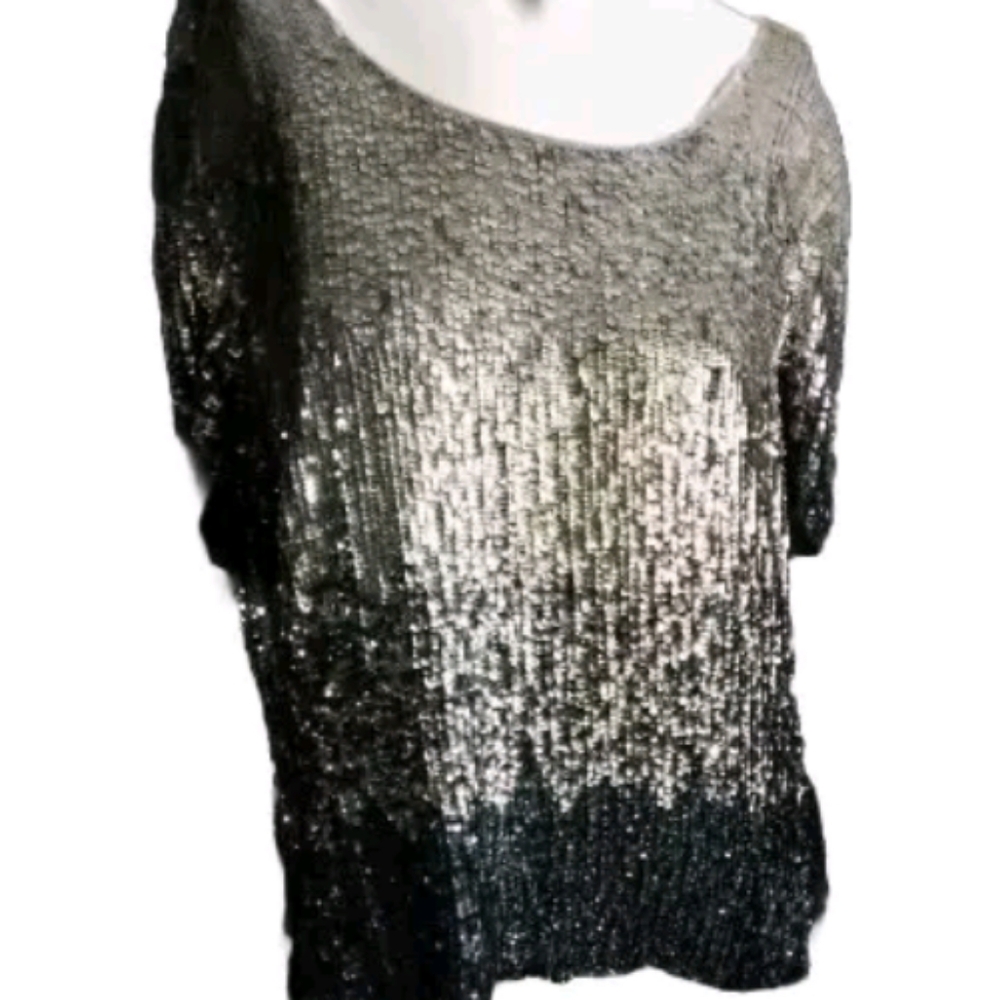 Frank Usher Womans Disco Wetlook Metallics Sequin Knit Handmade SZ LG